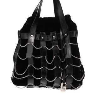 Dolce & Gabbana Velvet Leather Black Chain-Embellished Women's Bag